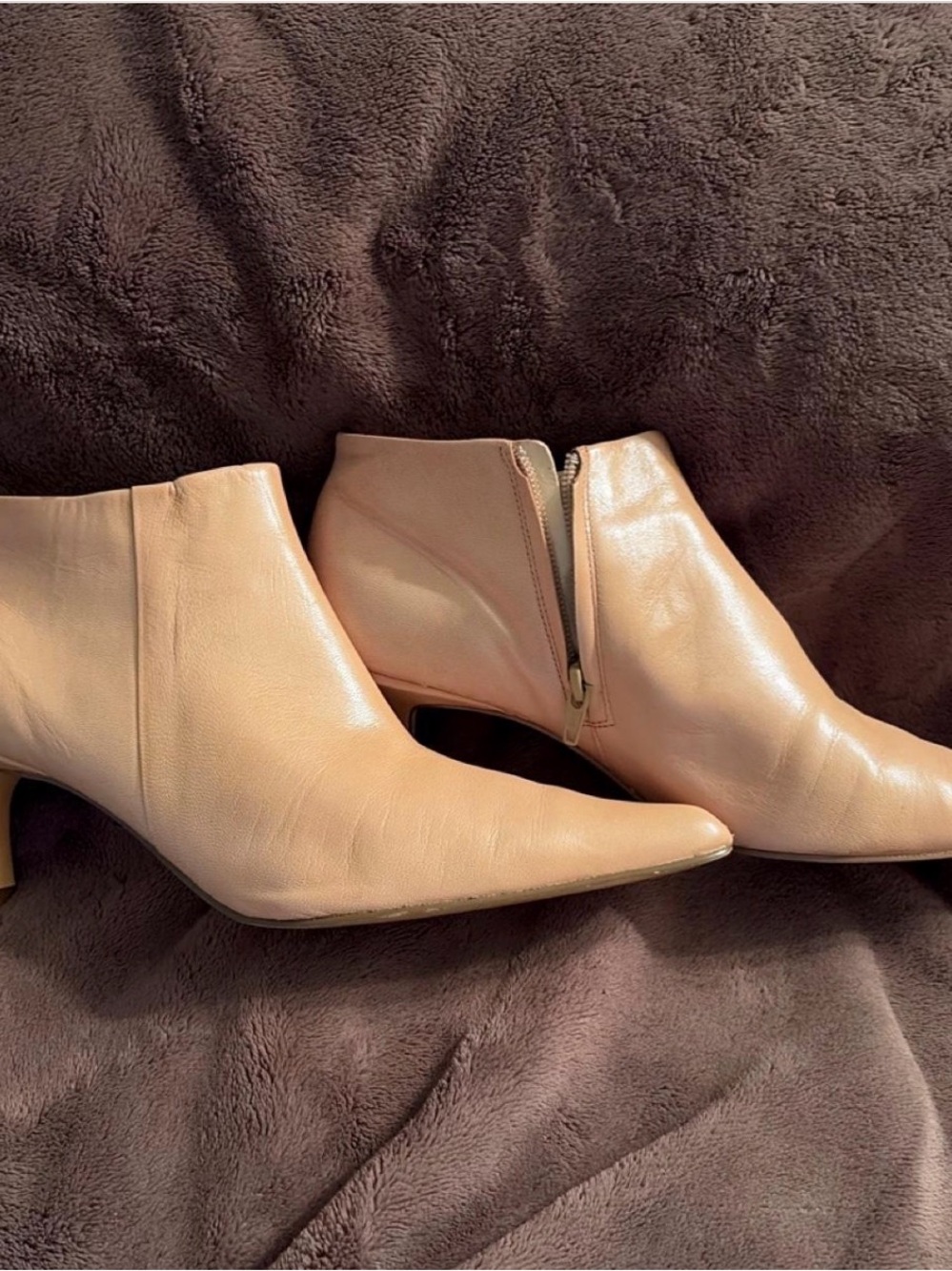 Nine West Leather Pointed-Toe Ankle Boots in Beige